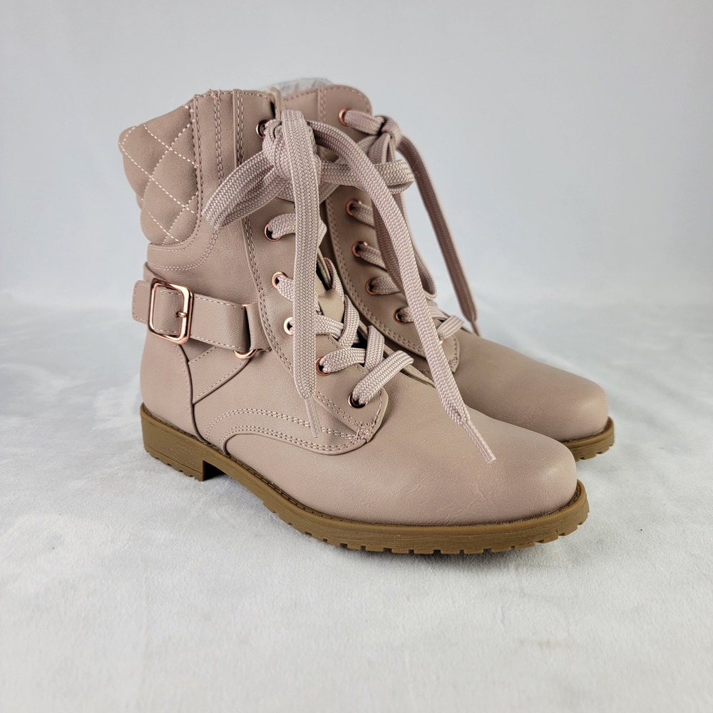 Rachel Shoes Leanna Blush Pink Quilted Combat Boots Kids Size 2M New in Box